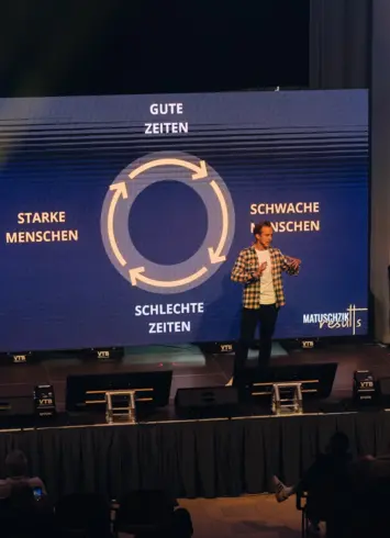 Ein Mann, der auf einer Bühne präsentiert